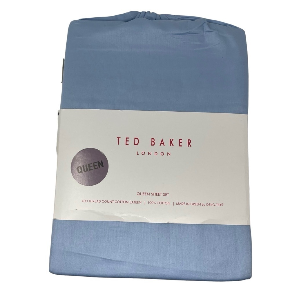 Ted Baker London Blue Queen Sheet set Ultra Fine sateen cotton New